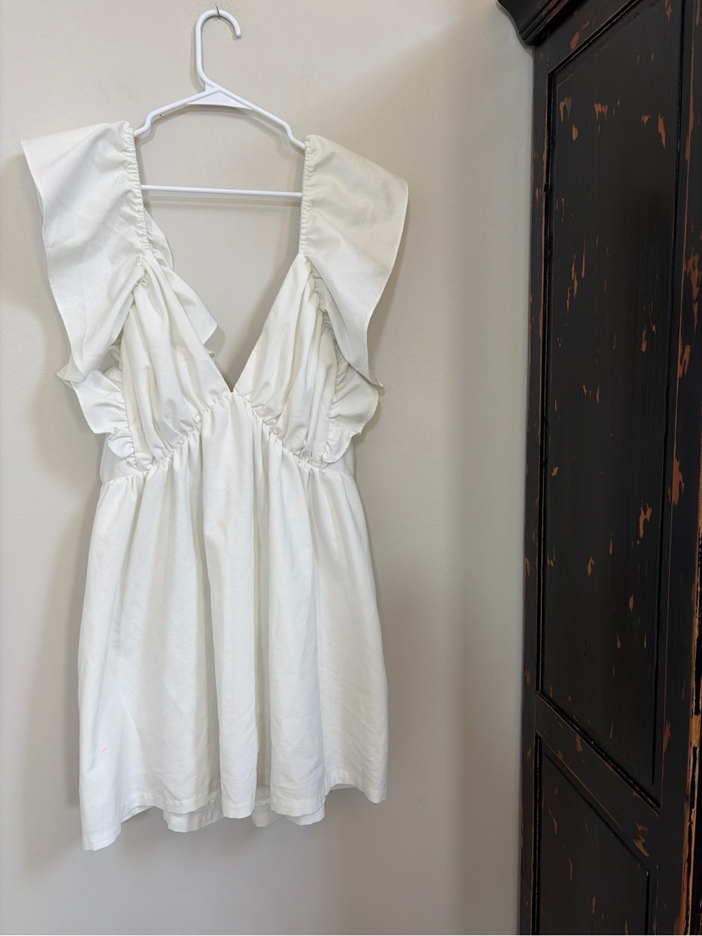 Showpo White Ruffle V-Neck Mini Dress